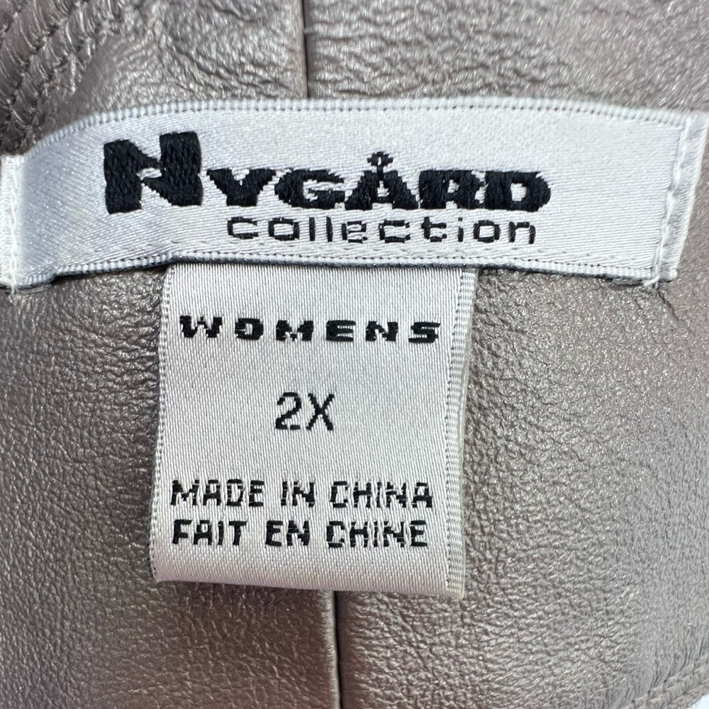 Nygard leather trim nylon silver gray large button pewter jacket 2X plus knight - Picture 7 of 10